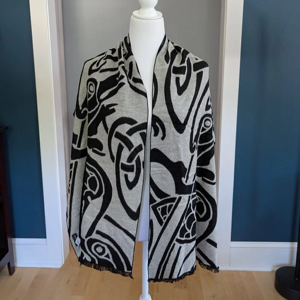The Book Of Kells Reversible Celtic Winter Scarf Grey And Black - Picture 7 of 8